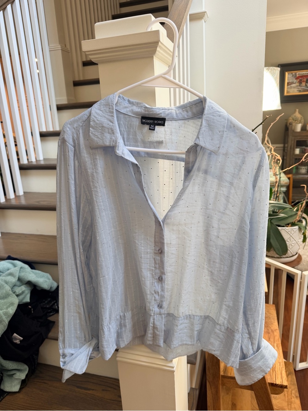 Light Blue Sparkly Button-Up Shirt